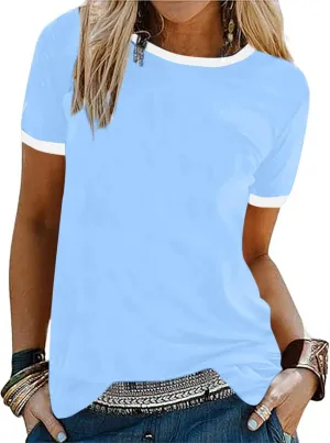 Remidoo Womens Ringer Tee Crew Neck Color Block Casual Summer Short Sleeve T Shirt