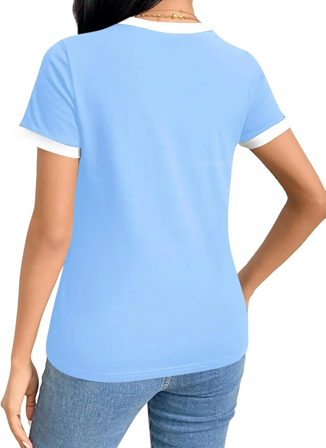 Remidoo Womens Ringer Tee Crew Neck Color Block Casual Summer Short Sleeve T Shirt