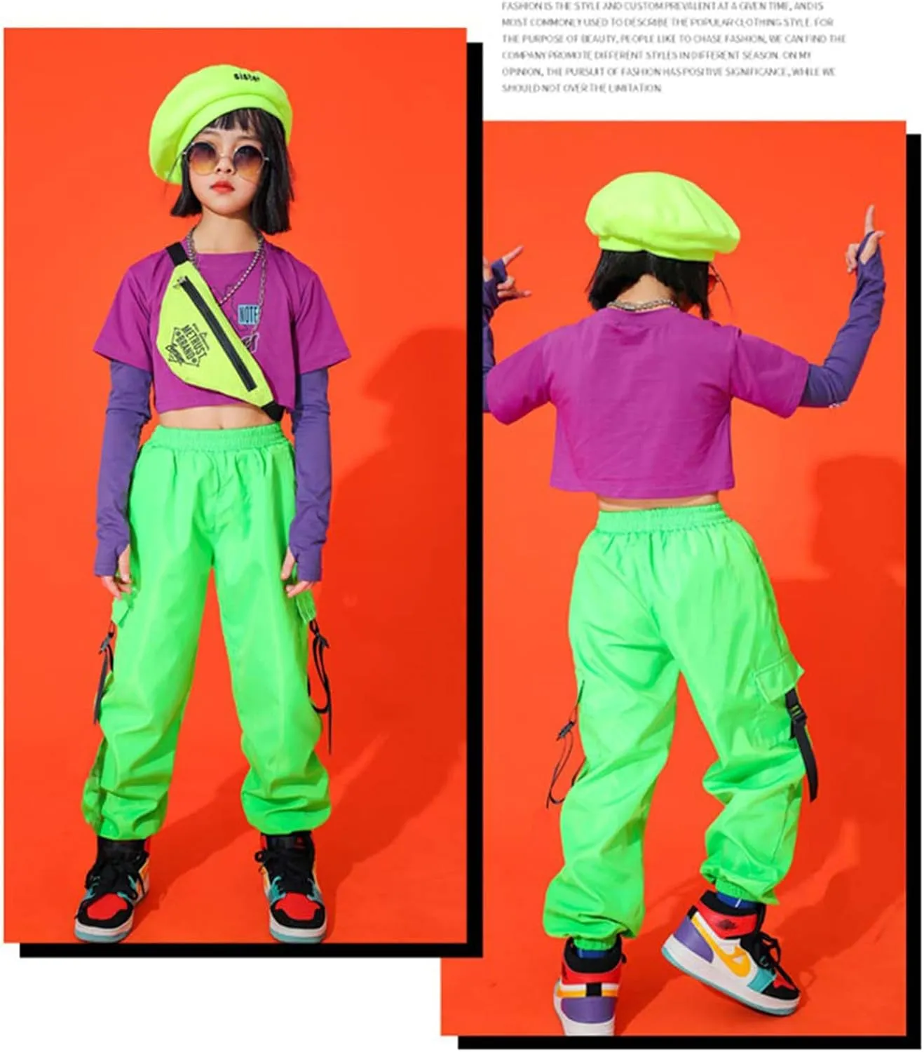 Rolanko Girls Cargo Pants for Kids Loose Streetwear Hip Hop Dance Cotton Cargo Jogger Pants for Kids 4-15 Years