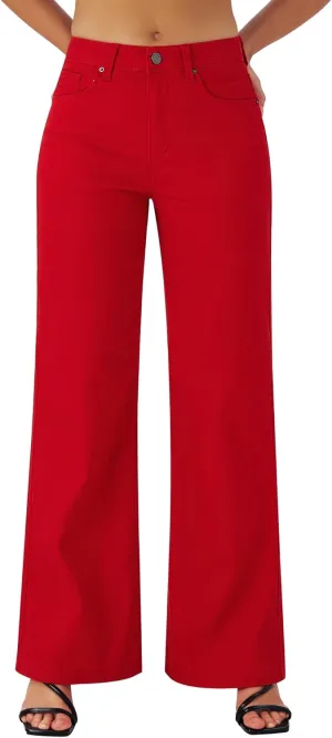 roswear Women's Wide Leg Jeans High Waisted Stretchy Denim Trouser Pants