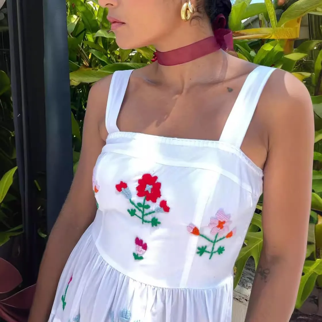 Ruffle Puff Sleeve Tank Top Sleevless Flowy Beach Vacation Long The Drop Dress White Sundresses for Women