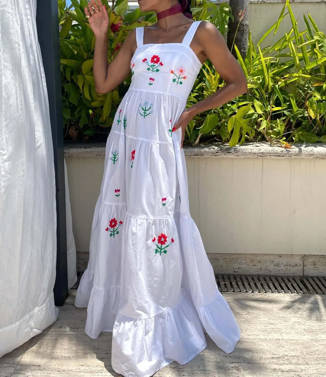 Ruffle Puff Sleeve Tank Top Sleevless Flowy Beach Vacation Long The Drop Dress White Sundresses for Women