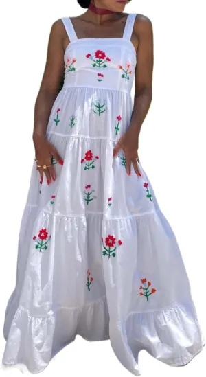 Ruffle Puff Sleeve Tank Top Sleevless Flowy Beach Vacation Long The Drop Dress White Sundresses for Women
