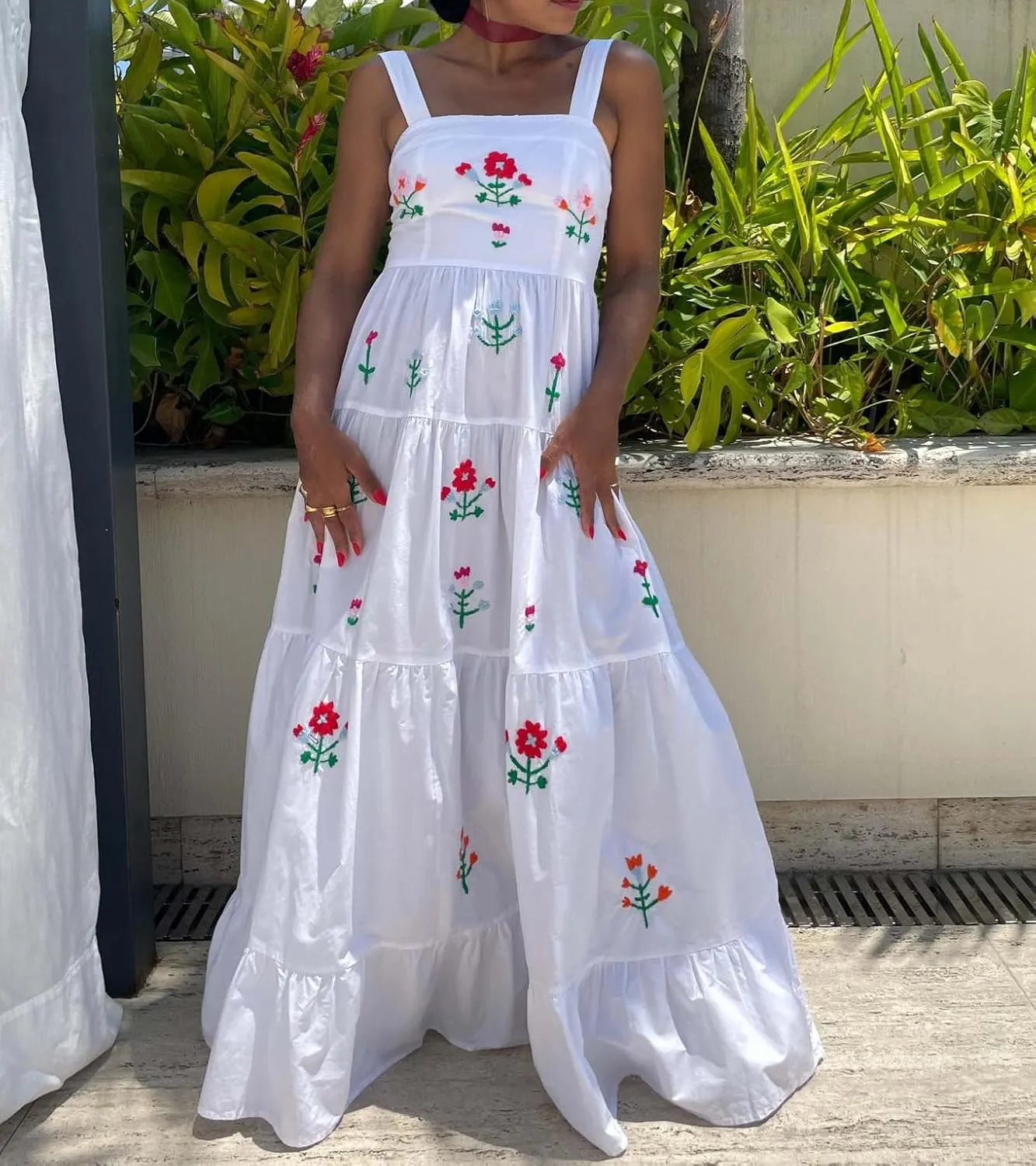 Ruffle Puff Sleeve Tank Top Sleevless Flowy Beach Vacation Long The Drop Dress White Sundresses for Women