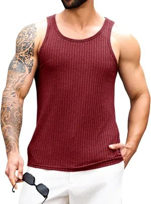 Runcati Mens Ribbed Knit Tank Top Cotton Sleeveless Shirts Summer Beach Workout Muscle Undershirt