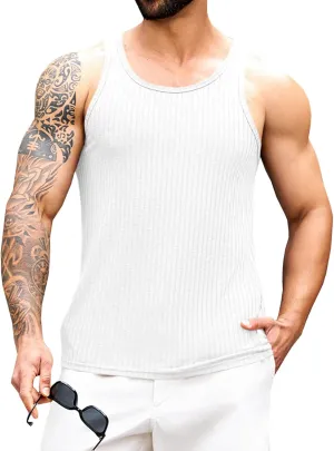 Runcati Mens Ribbed Knit Tank Top Cotton Sleeveless Shirts Summer Beach Workout Muscle Undershirt