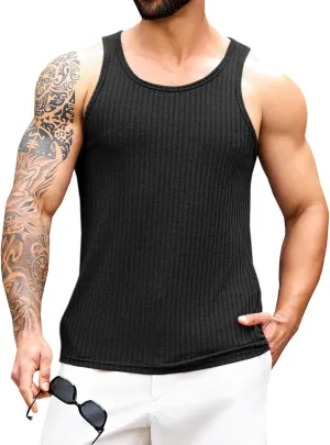 Runcati Mens Ribbed Knit Tank Top Cotton Sleeveless Shirts Summer Beach Workout Muscle Undershirt