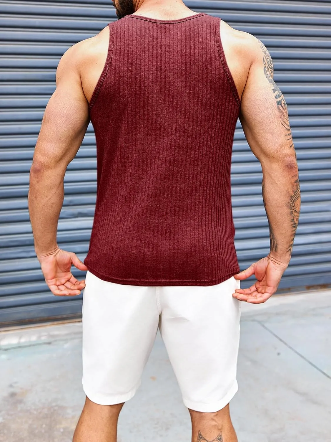 Runcati Mens Ribbed Knit Tank Top Cotton Sleeveless Shirts Summer Beach Workout Muscle Undershirt
