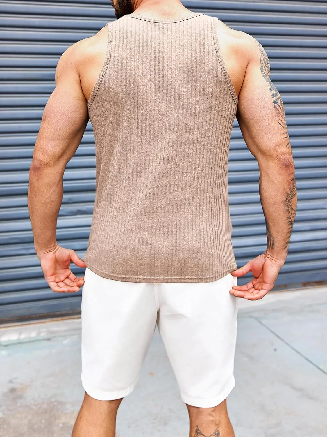 Runcati Mens Ribbed Knit Tank Top Cotton Sleeveless Shirts Summer Beach Workout Muscle Undershirt