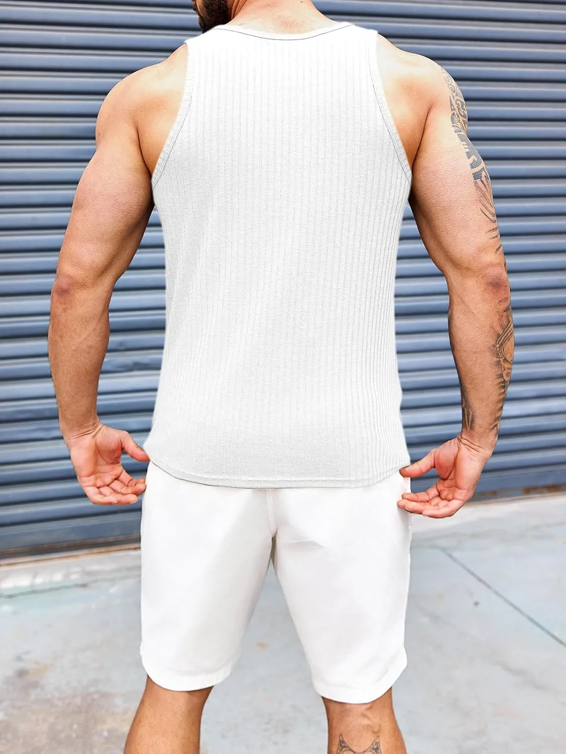 Runcati Mens Ribbed Knit Tank Top Cotton Sleeveless Shirts Summer Beach Workout Muscle Undershirt