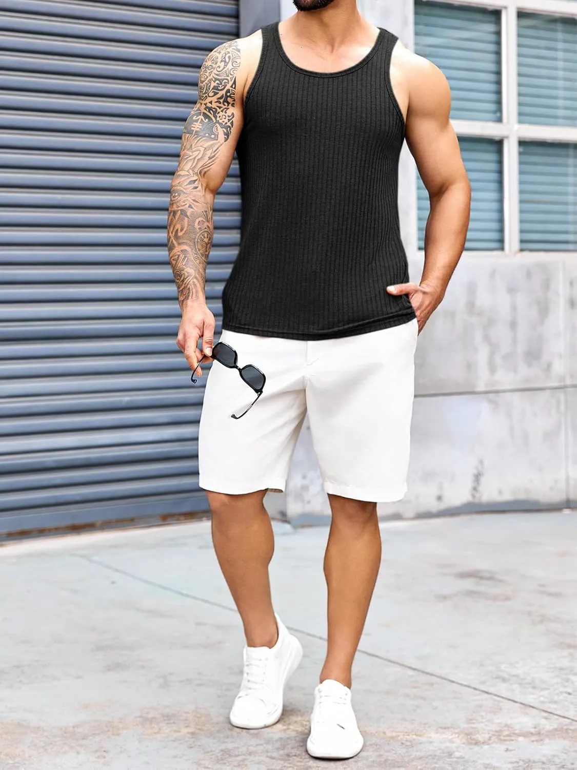 Runcati Mens Ribbed Knit Tank Top Cotton Sleeveless Shirts Summer Beach Workout Muscle Undershirt