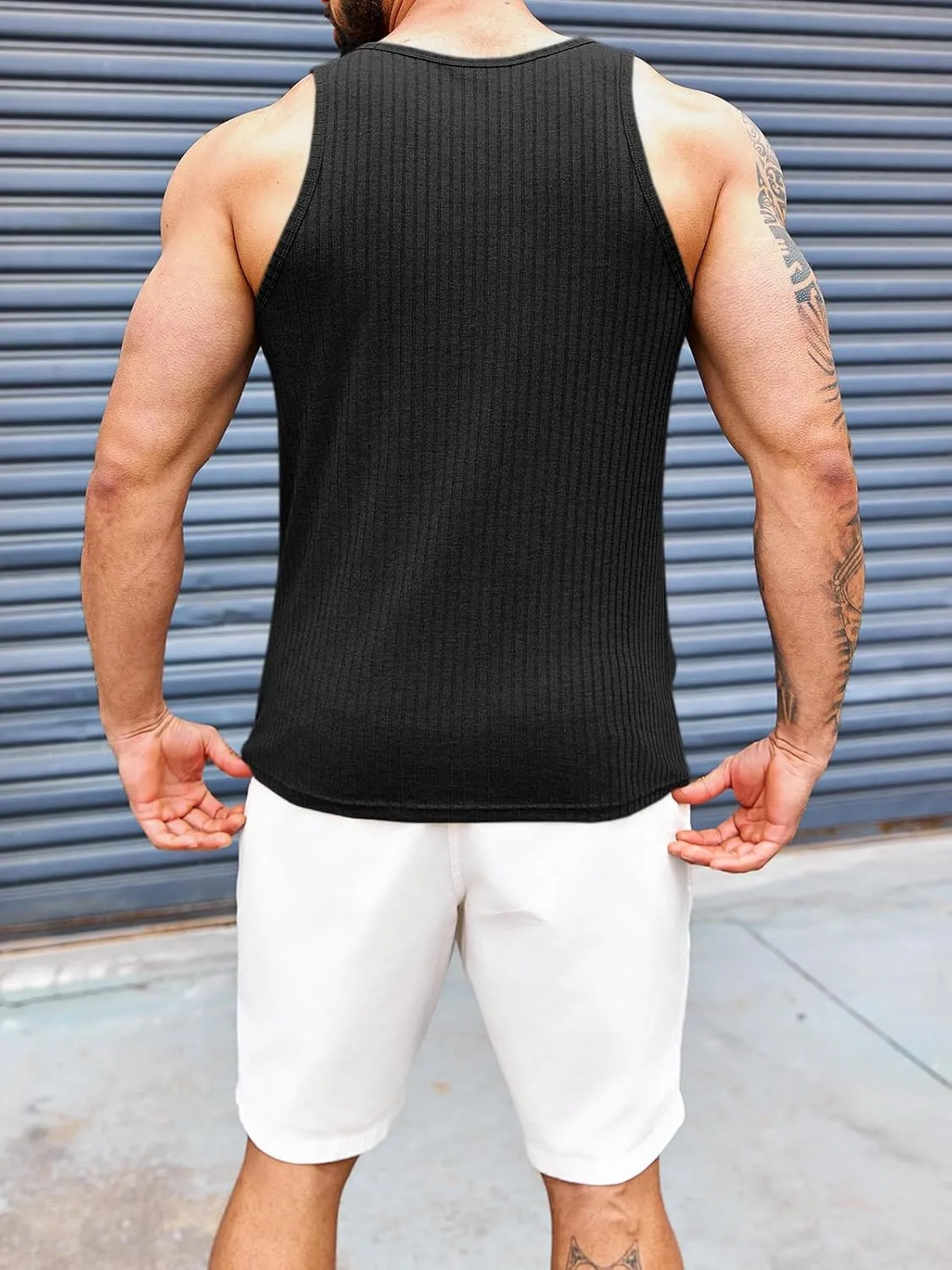 Runcati Mens Ribbed Knit Tank Top Cotton Sleeveless Shirts Summer Beach Workout Muscle Undershirt