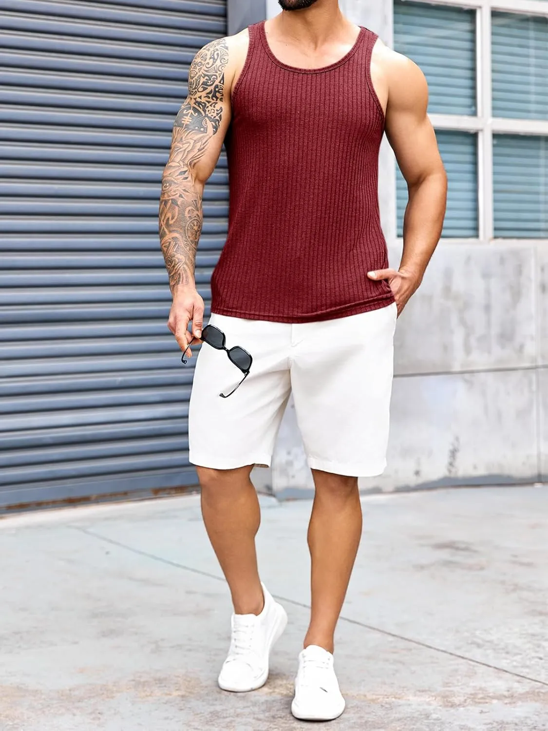 Runcati Mens Ribbed Knit Tank Top Cotton Sleeveless Shirts Summer Beach Workout Muscle Undershirt