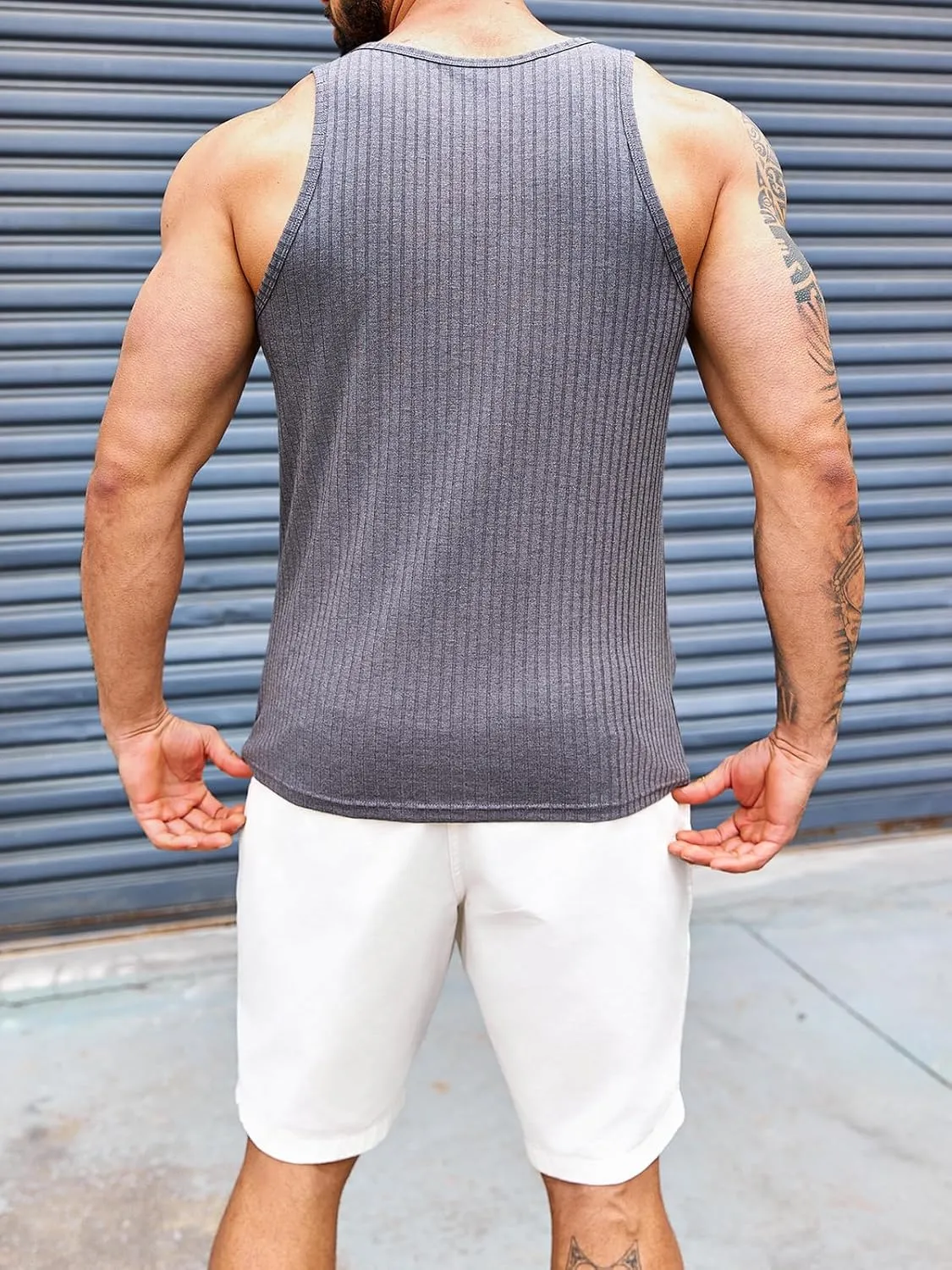 Runcati Mens Ribbed Knit Tank Top Cotton Sleeveless Shirts Summer Beach Workout Muscle Undershirt