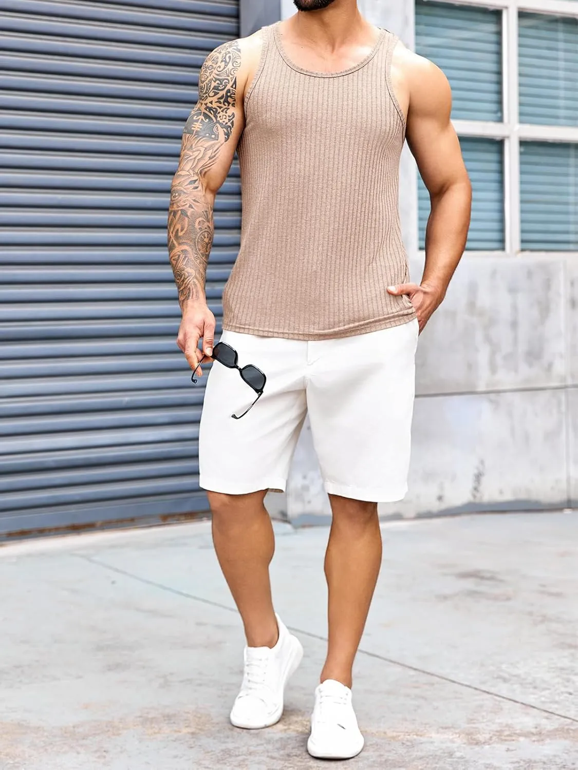 Runcati Mens Ribbed Knit Tank Top Cotton Sleeveless Shirts Summer Beach Workout Muscle Undershirt