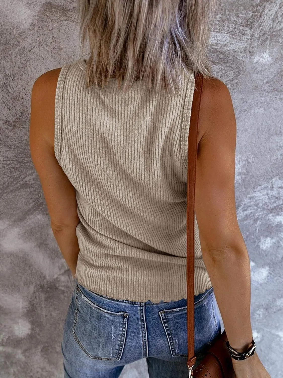 Saodimallsu Womens V Neck Tank Tops Summer Ribbed Sleeveless Henley Shirts Casual Loose Button Up Cami Knit Tees