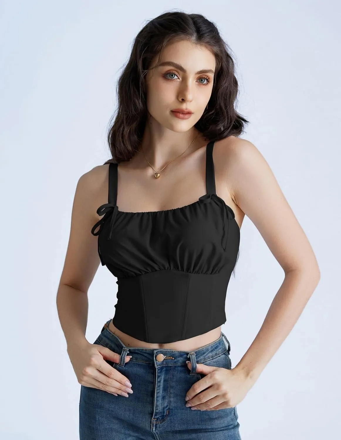 Scarlet Darkness Women's Renaissance Shirt Summer Ruched Bust Fishbone Bustier Corset Tops