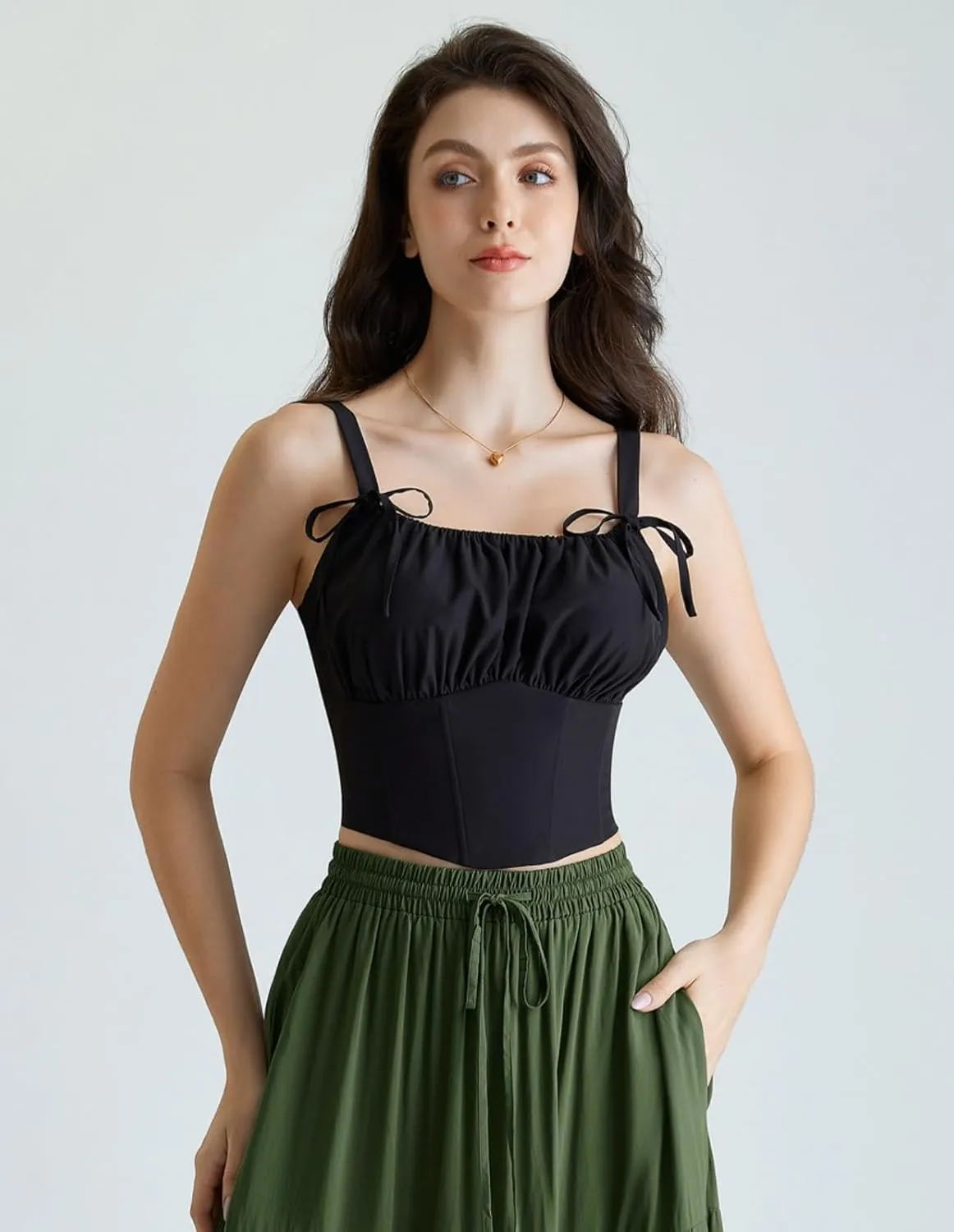Scarlet Darkness Women's Renaissance Shirt Summer Ruched Bust Fishbone Bustier Corset Tops