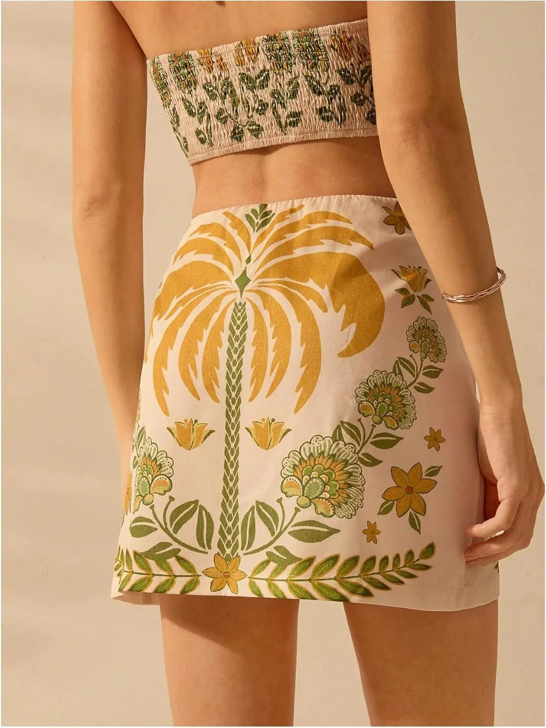 SHENHE Women's Tropical Floral Print High Waisted Skirt A Line Summer Boho Short Skirt