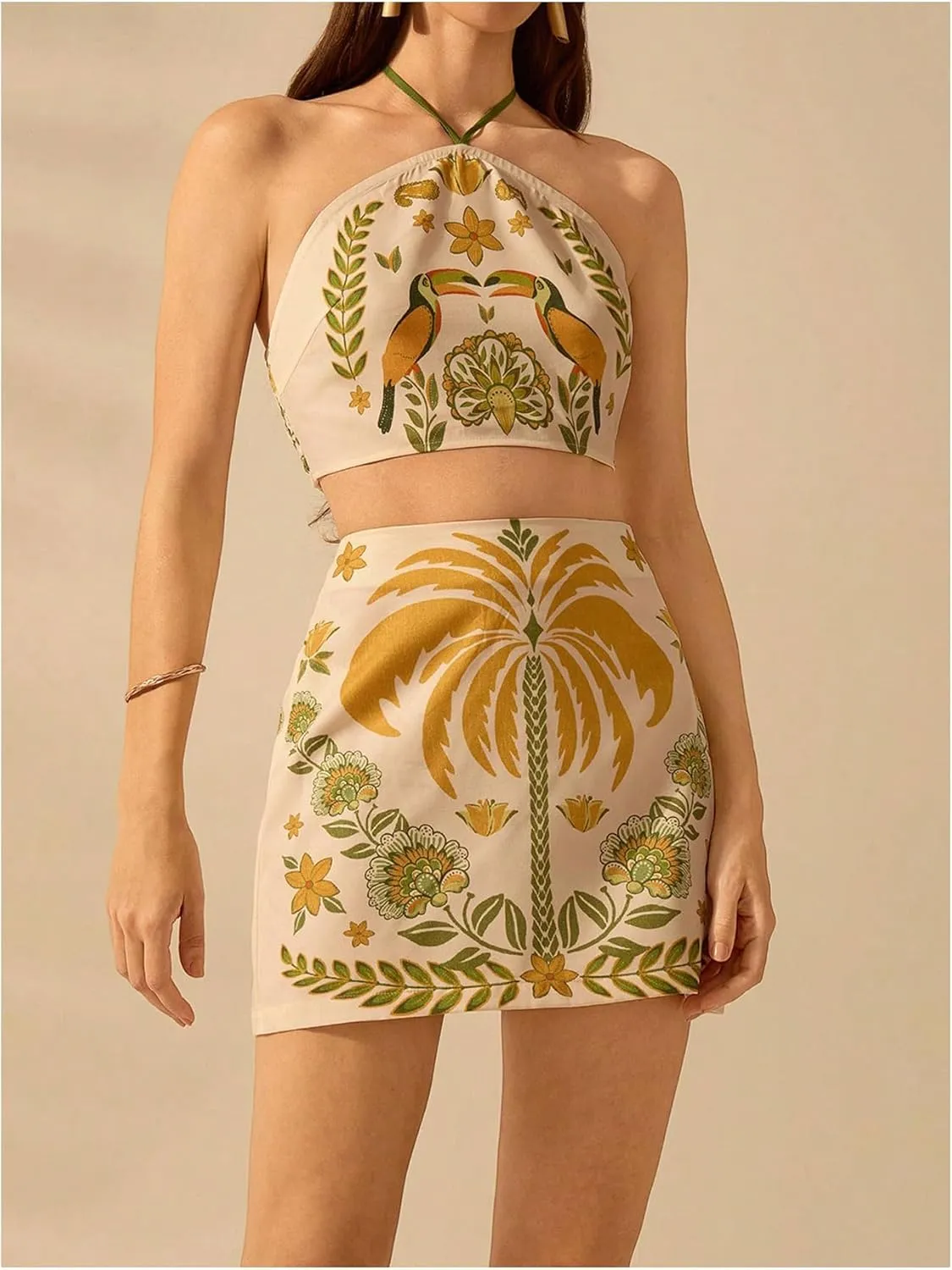 SHENHE Women's Tropical Floral Print High Waisted Skirt A Line Summer Boho Short Skirt