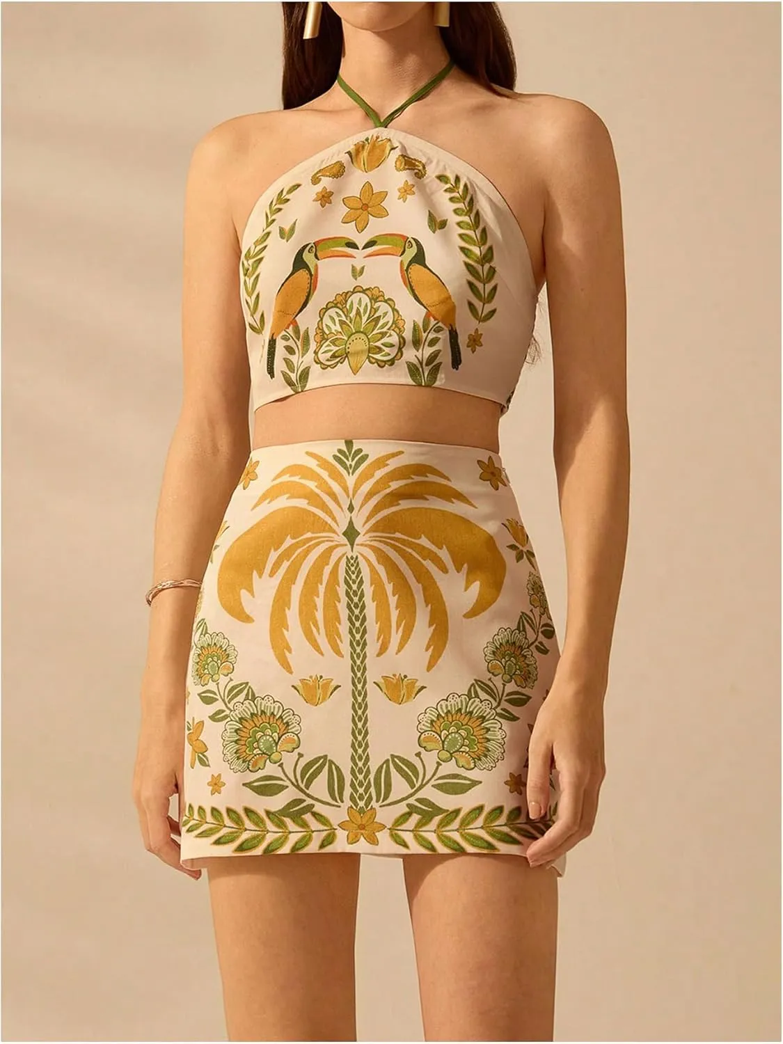 SHENHE Women's Tropical Floral Print High Waisted Skirt A Line Summer Boho Short Skirt