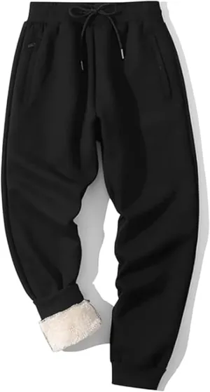 Shiyifa Men's Winter Warm Fleece Sherpa Lined Sweatpants Active Thermal Track Jogger Pants with Pockets