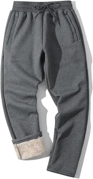 Shiyifa Men's Winter Warm Fleece Sherpa Lined Sweatpants Active Thermal Track Jogger Pants with Pockets