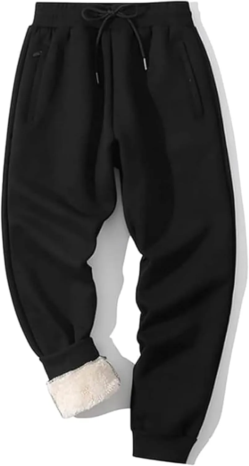 Shiyifa Men's Winter Warm Fleece Sherpa Lined Sweatpants Active Thermal Track Jogger Pants with Pockets