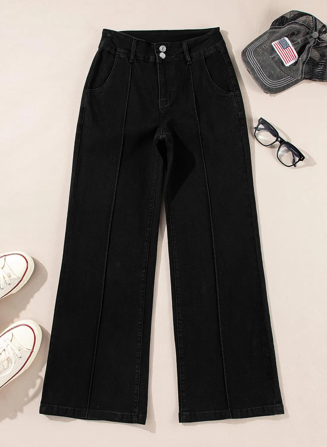 Sidefeel Womens Wide Leg Jeans Casual Baggy High Waisted Stretch Denim Pants