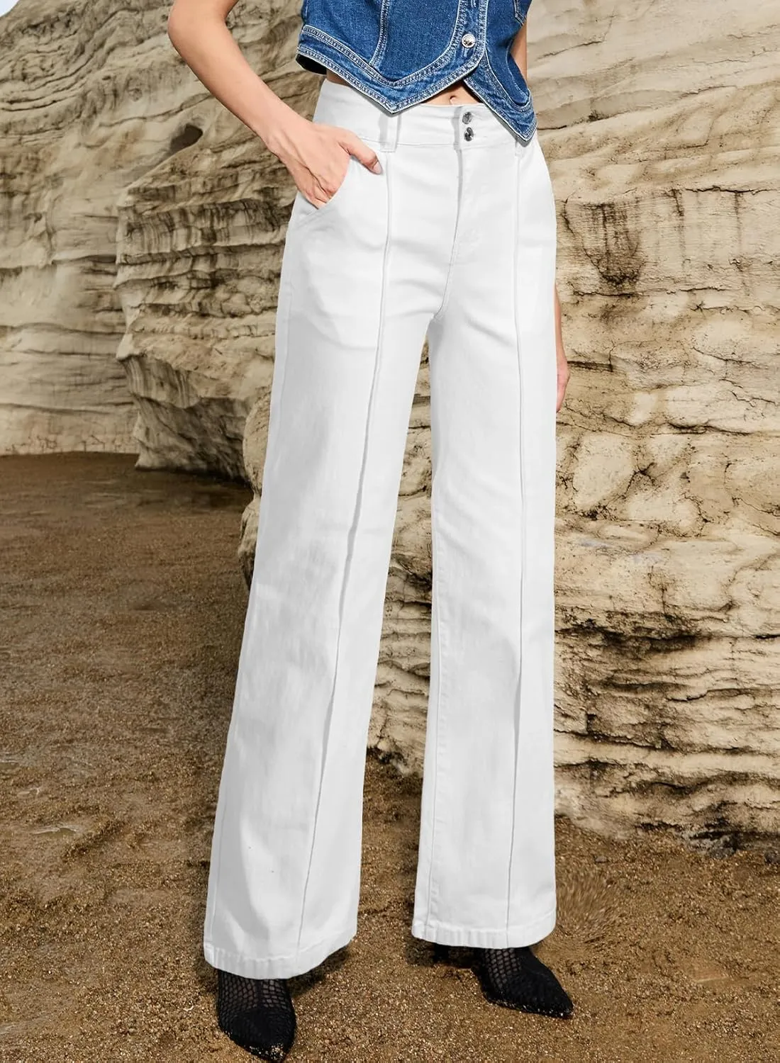 Sidefeel Womens Wide Leg Jeans Casual Baggy High Waisted Stretch Denim Pants