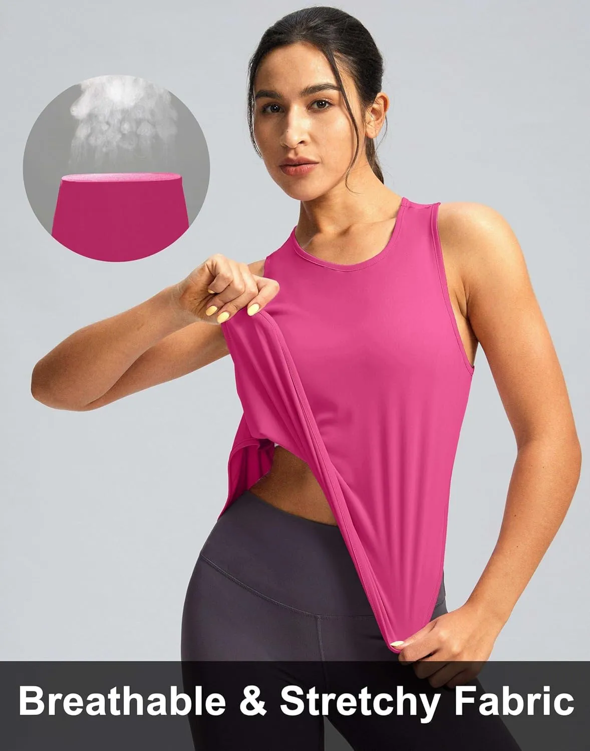 Soothfeel Women's Workout Tank Tops Racerback Sleeveless Running Tennis Shirt Loose Fit Sports Gym Exercise Yoga Athletic Top