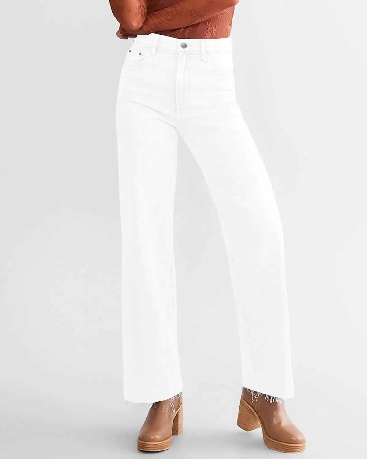 Straight Leg Jeans for Women Trendy High Waisted Cropped Boyfriend Mom Stretchy Frayed Hem Loose Wide Leg Baggy Pants