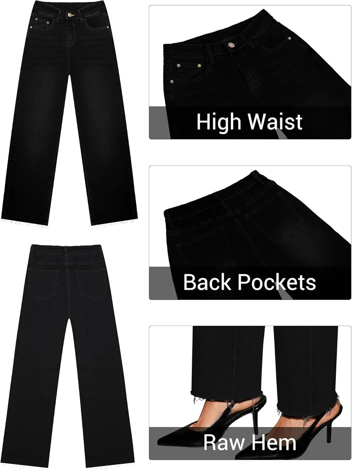 Straight Leg Jeans for Women Trendy High Waisted Cropped Boyfriend Mom Stretchy Frayed Hem Loose Wide Leg Baggy Pants