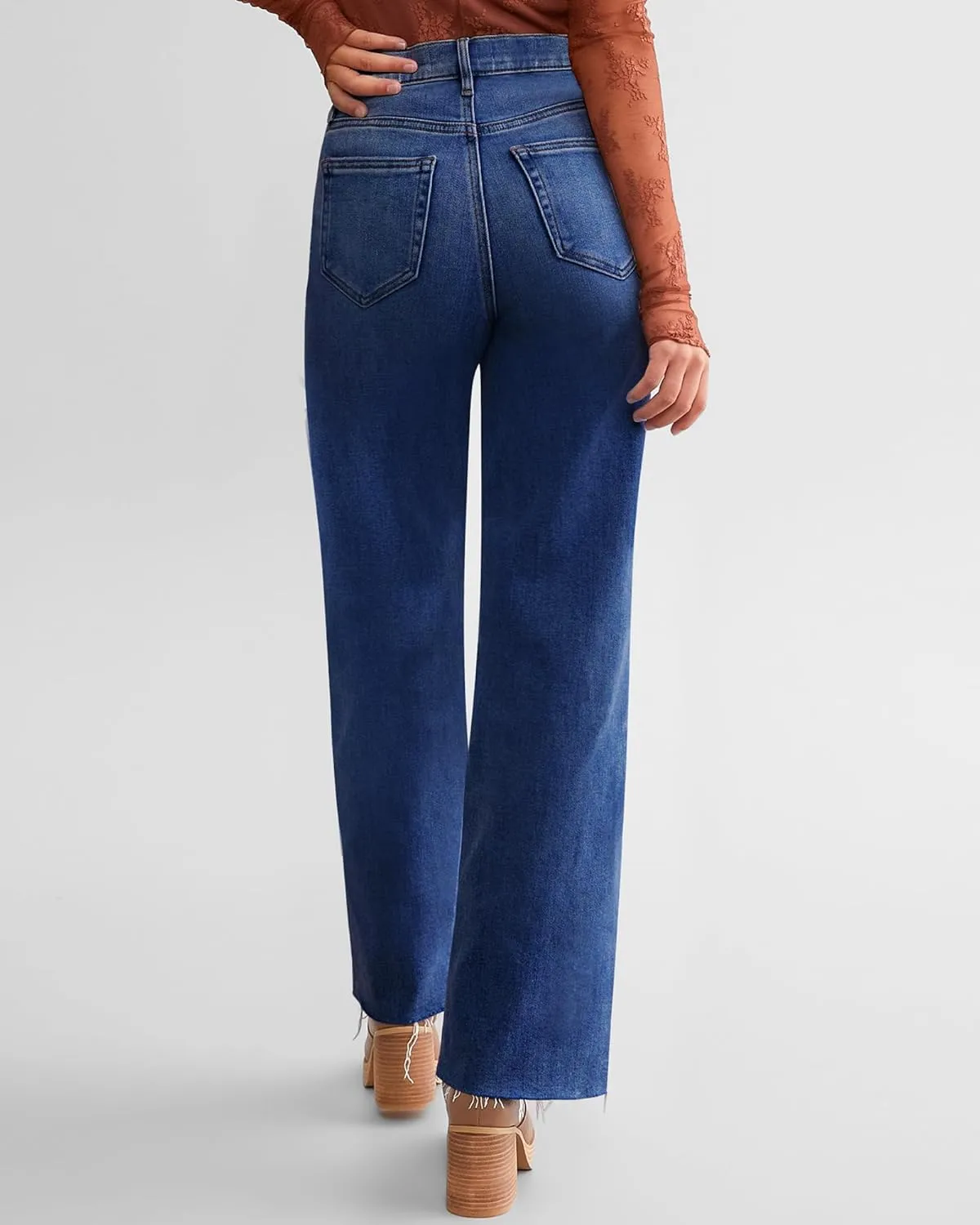 Straight Leg Jeans for Women Trendy High Waisted Cropped Boyfriend Mom Stretchy Frayed Hem Loose Wide Leg Baggy Pants