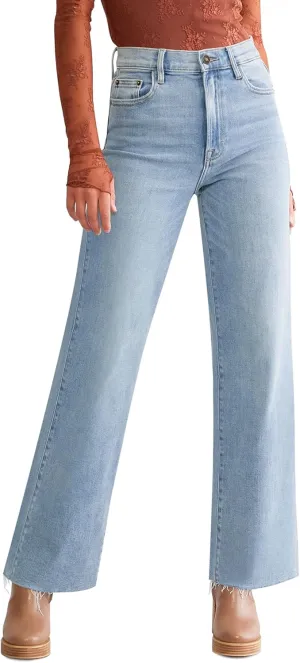 Straight Leg Jeans for Women Trendy High Waisted Cropped Boyfriend Mom Stretchy Frayed Hem Loose Wide Leg Baggy Pants