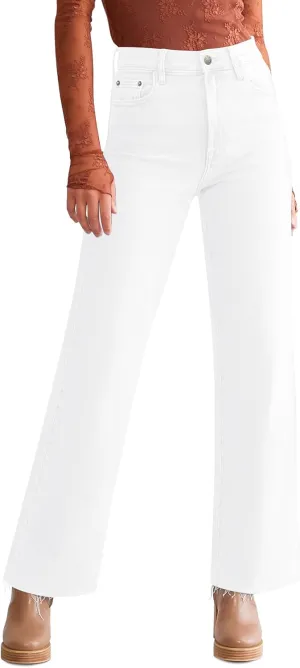 Straight Leg Jeans for Women Trendy High Waisted Cropped Boyfriend Mom Stretchy Frayed Hem Loose Wide Leg Baggy Pants