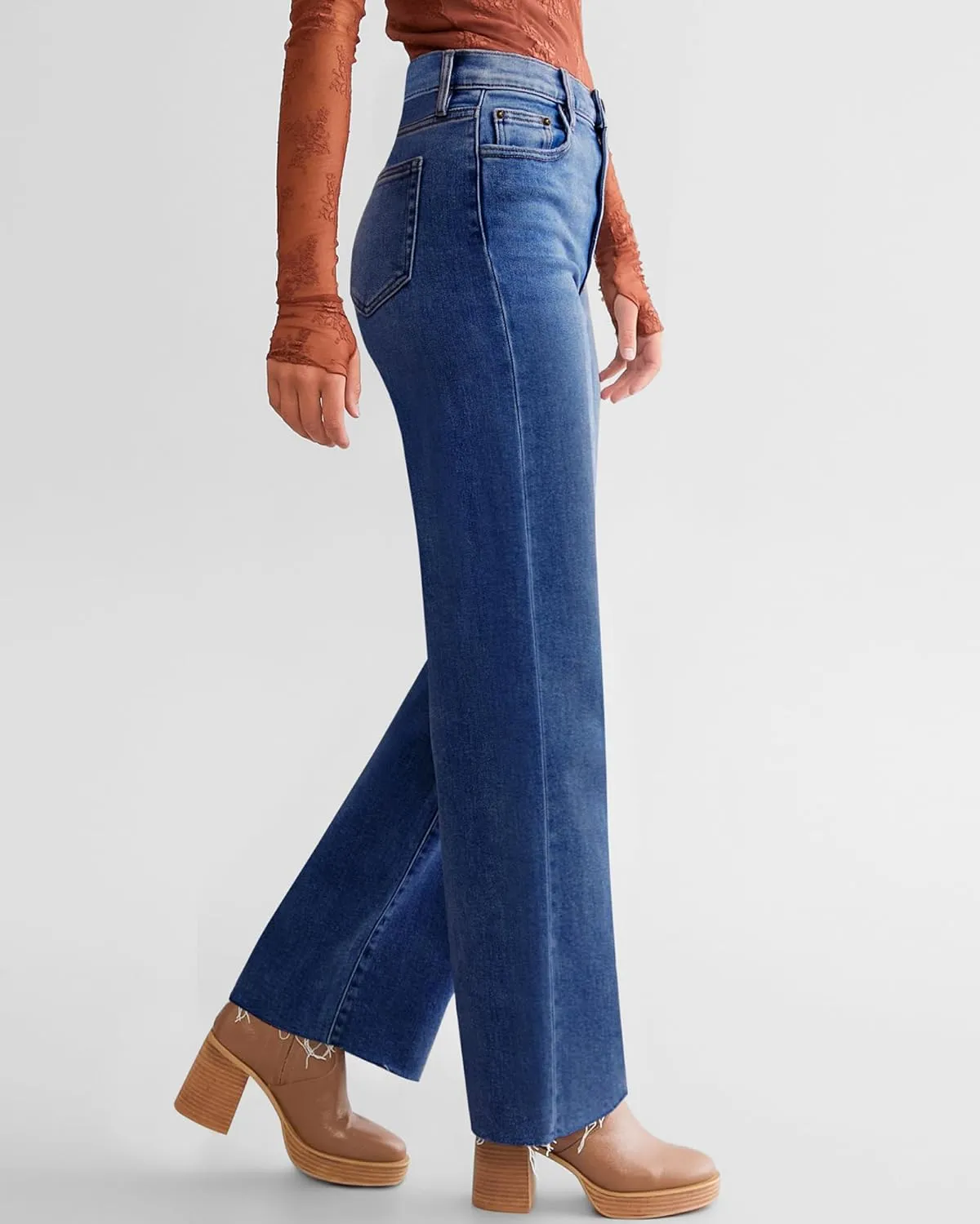 Straight Leg Jeans for Women Trendy High Waisted Cropped Boyfriend Mom Stretchy Frayed Hem Loose Wide Leg Baggy Pants