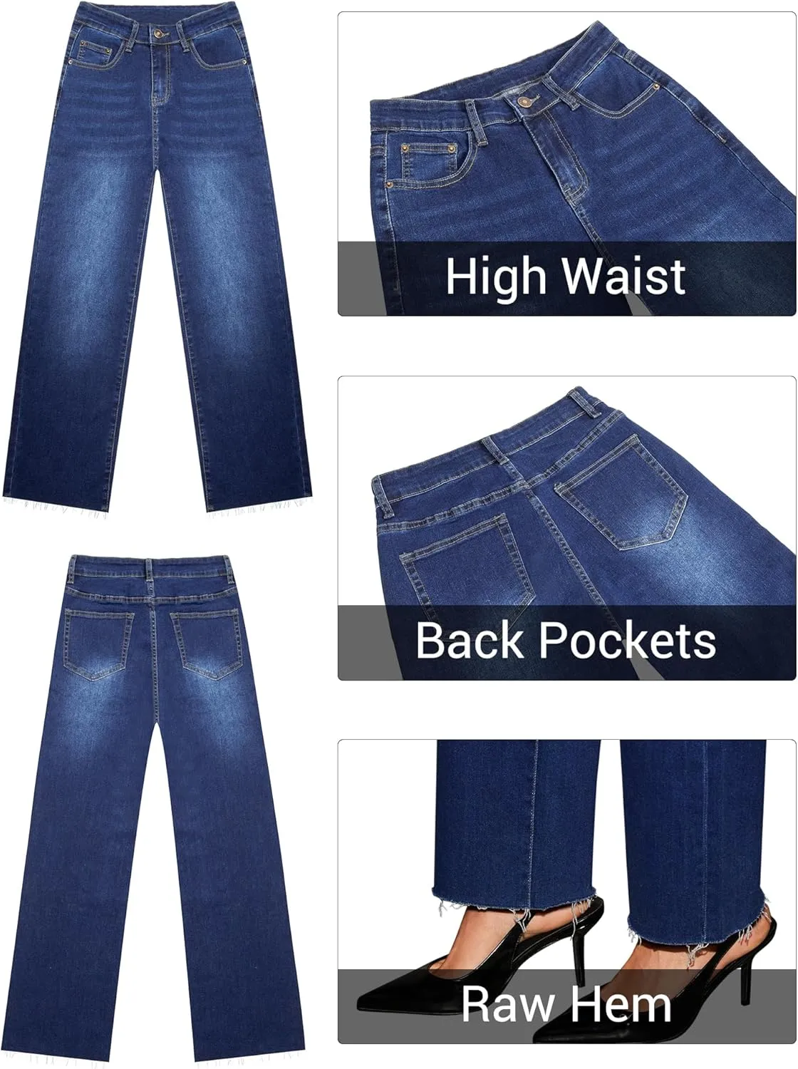 Straight Leg Jeans for Women Trendy High Waisted Cropped Boyfriend Mom Stretchy Frayed Hem Loose Wide Leg Baggy Pants