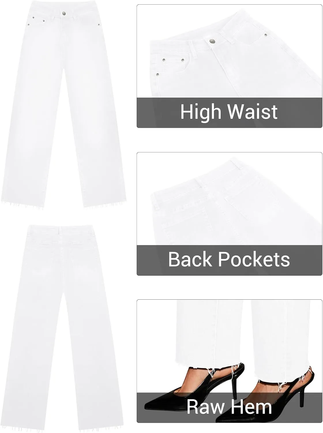 Straight Leg Jeans for Women Trendy High Waisted Cropped Boyfriend Mom Stretchy Frayed Hem Loose Wide Leg Baggy Pants