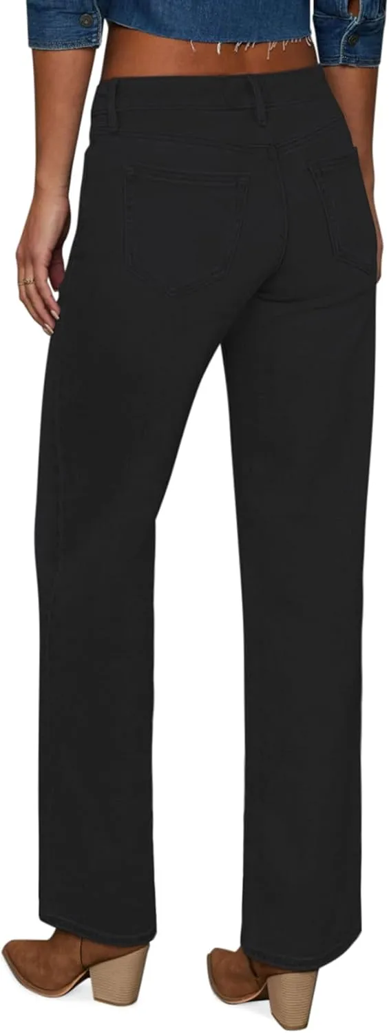 Straight Leg Jeans for Women Trendy High Waisted Cropped Boyfriend Mom Stretchy Frayed Hem Loose Wide Leg Baggy Pants