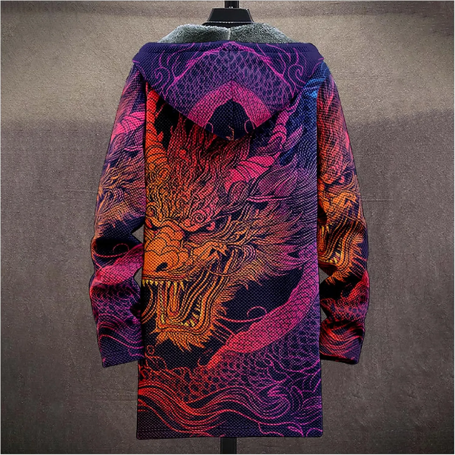 Stylish Dragon Mens Cardigan Sweater Warm Fleece Lined Long Hooded Cloak Cardigan Casual Full Zip Cool Jackets