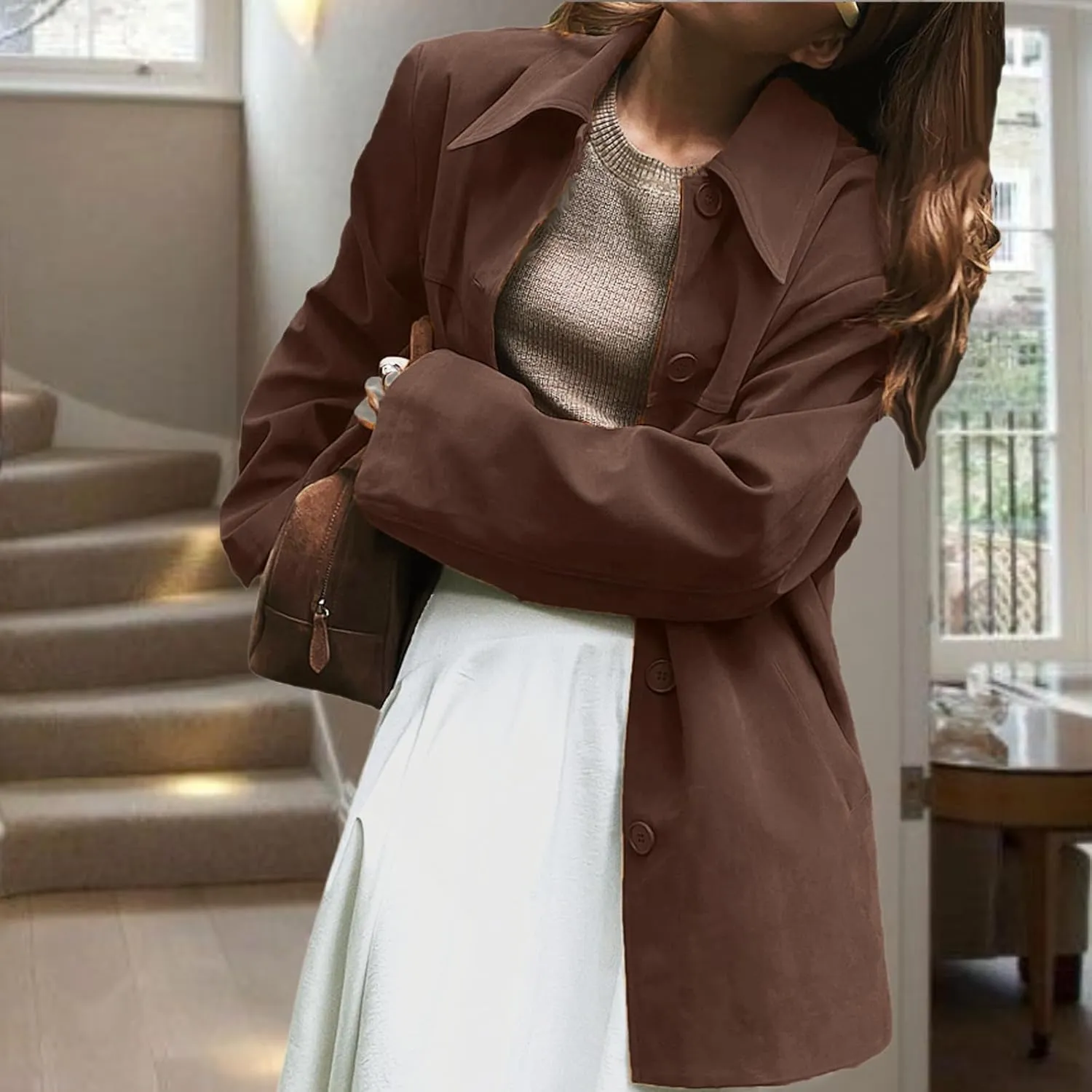 Suede Jacket Women Faux Suede Jacket Casual Old Money Aesthetic Y2k Oversized Leather Jackets for Women