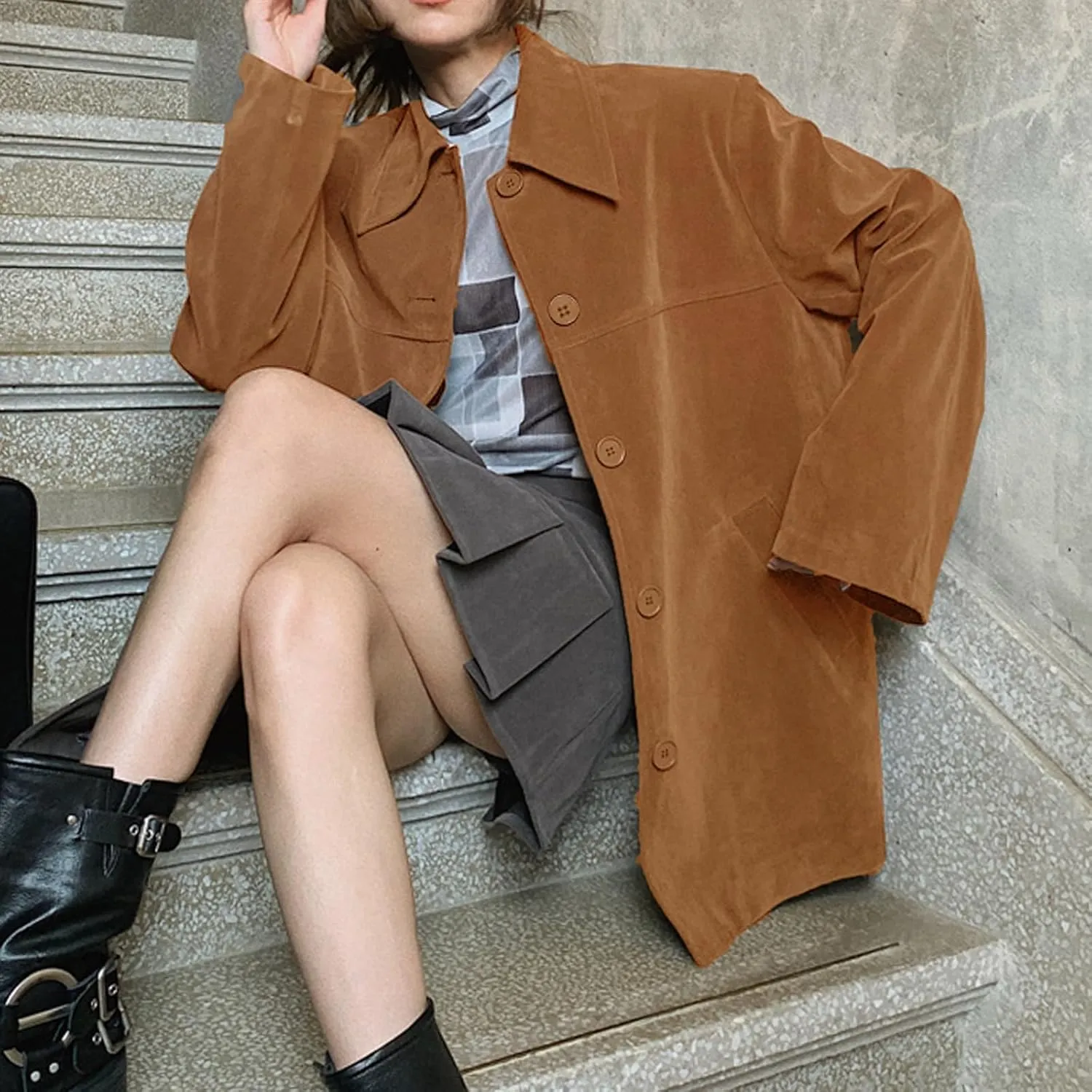 Suede Jacket Women Faux Suede Jacket Casual Old Money Aesthetic Y2k Oversized Leather Jackets for Women