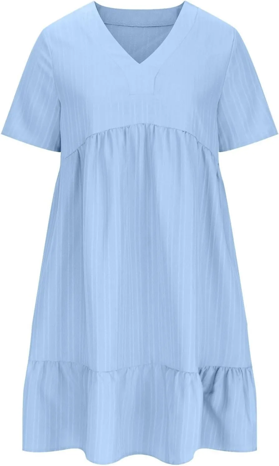 Summer Dresses for Women 2025 Plus Size Short Sleeve V Neck Mini Dress Casual Flowy Swing Boho Beach Vacation Dress