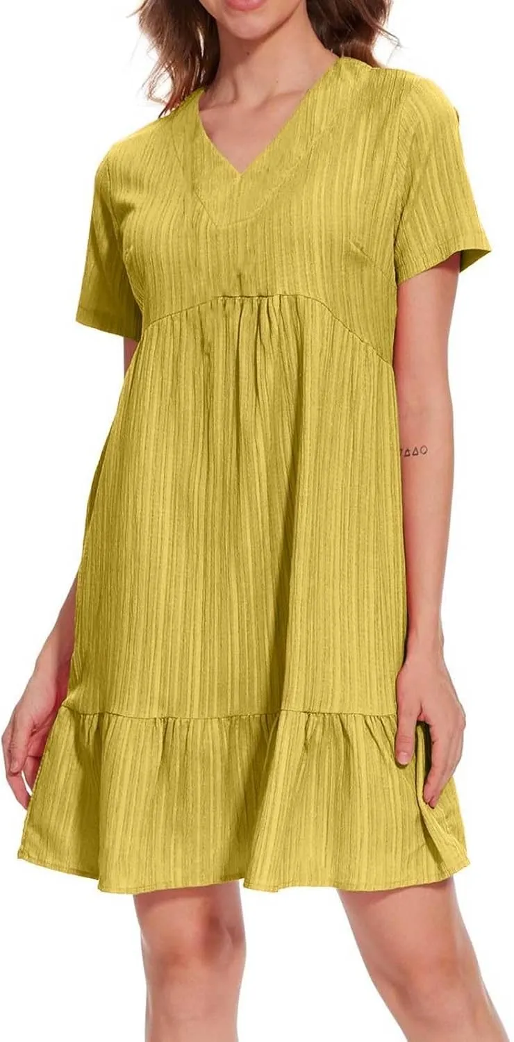 Summer Dresses for Women 2025 Plus Size Short Sleeve V Neck Mini Dress Casual Flowy Swing Boho Beach Vacation Dress