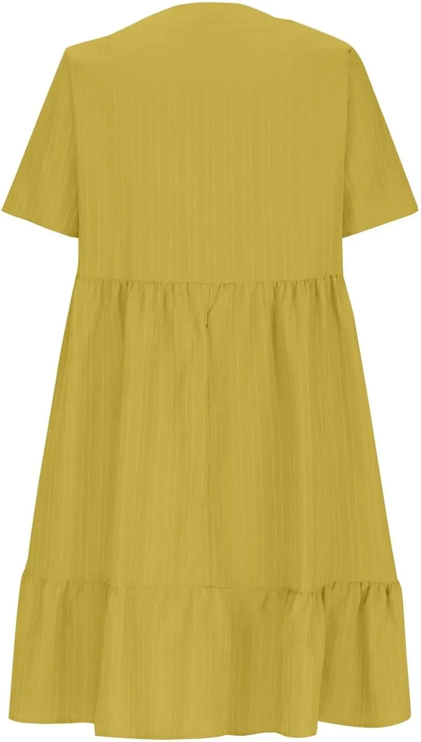 Summer Dresses for Women 2025 Plus Size Short Sleeve V Neck Mini Dress Casual Flowy Swing Boho Beach Vacation Dress