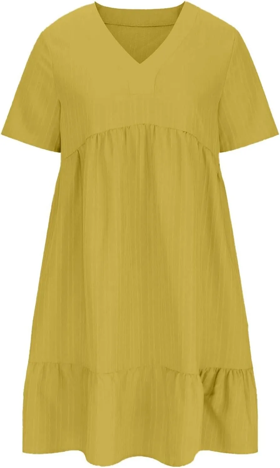 Summer Dresses for Women 2025 Plus Size Short Sleeve V Neck Mini Dress Casual Flowy Swing Boho Beach Vacation Dress