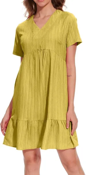 Summer Dresses for Women 2025 Plus Size Short Sleeve V Neck Mini Dress Casual Flowy Swing Boho Beach Vacation Dress