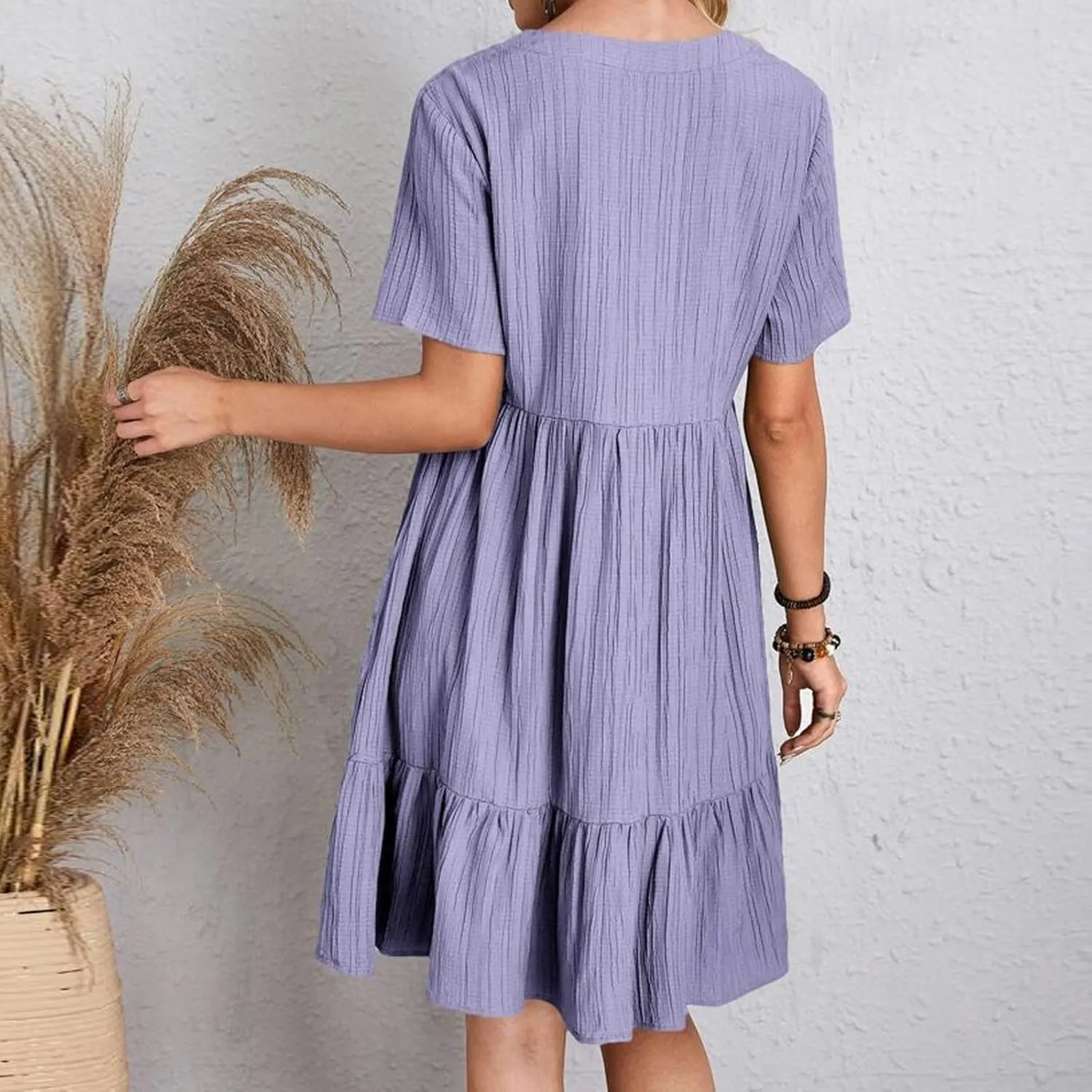 Summer Dresses for Women 2025 Plus Size Short Sleeve V Neck Mini Dress Casual Flowy Swing Boho Beach Vacation Dress