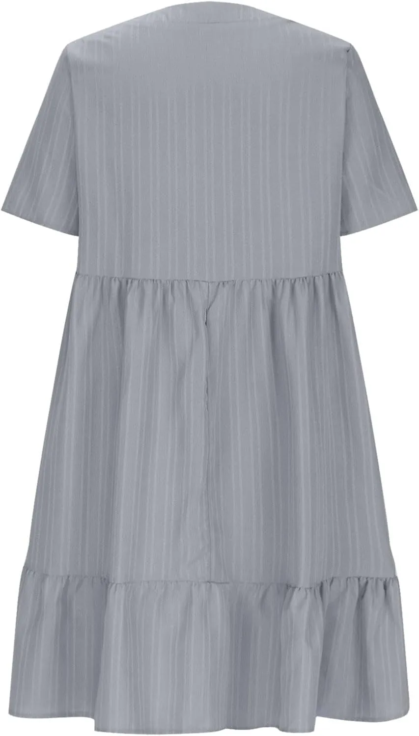 Summer Dresses for Women 2025 Plus Size Short Sleeve V Neck Mini Dress Casual Flowy Swing Boho Beach Vacation Dress